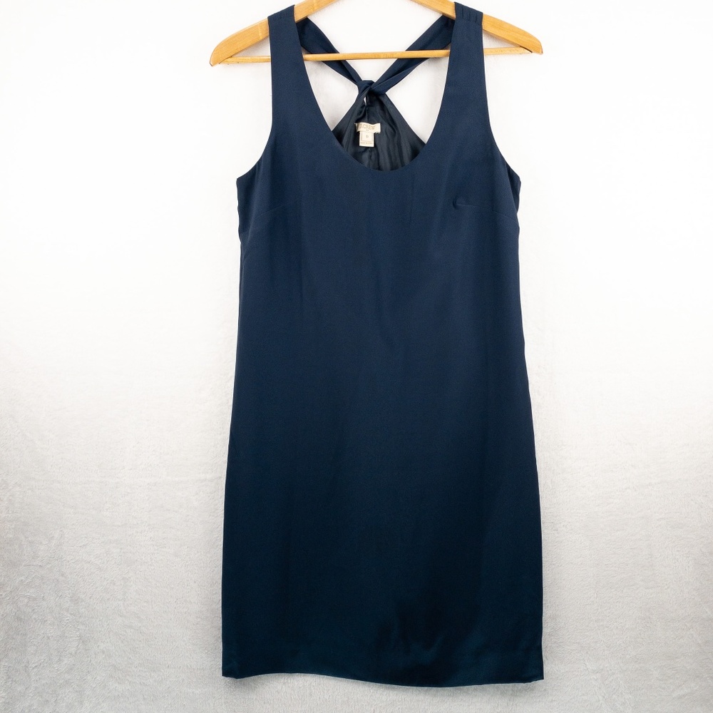 J. Crew Dress Womens Size 0 Navy Blue Slip Racer Back Midi Side Zip Sun Dress